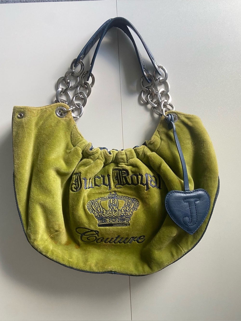VINTAGE JUICY COUTURE Juicy Royal Couture Green and Navy Scrunch Shoulder Bag